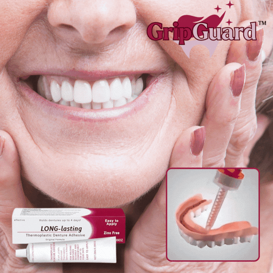 GripGuard™ Tandklæbecreme | Hold dine tandproteser faste og sikre på sekunder – 24 timers holdbarhed garanteret!